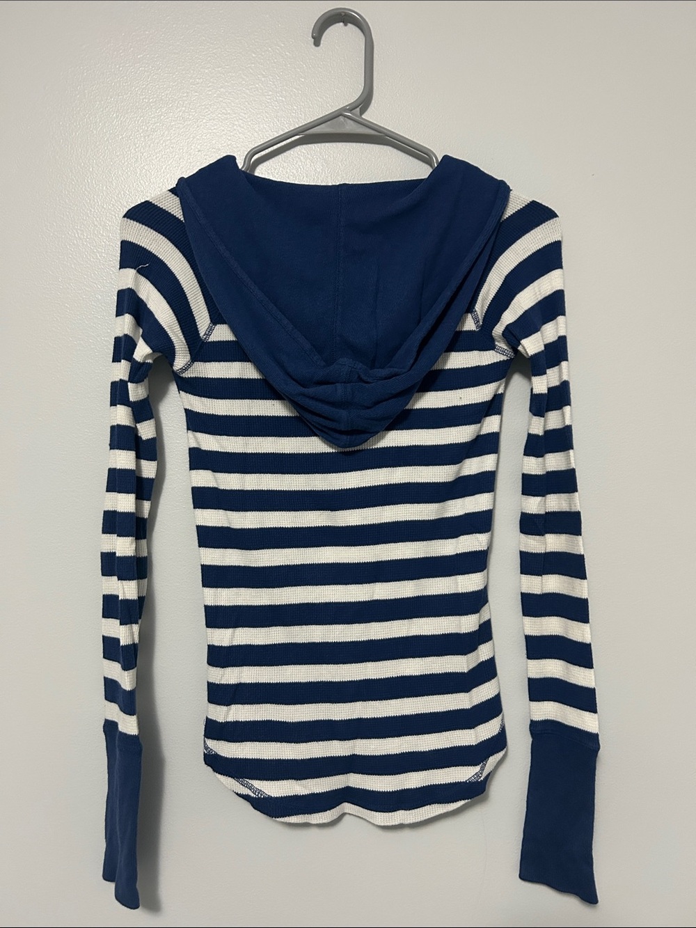 aerie Navy & White Striped Hooded Henley Sweater - Picture 3 of 3